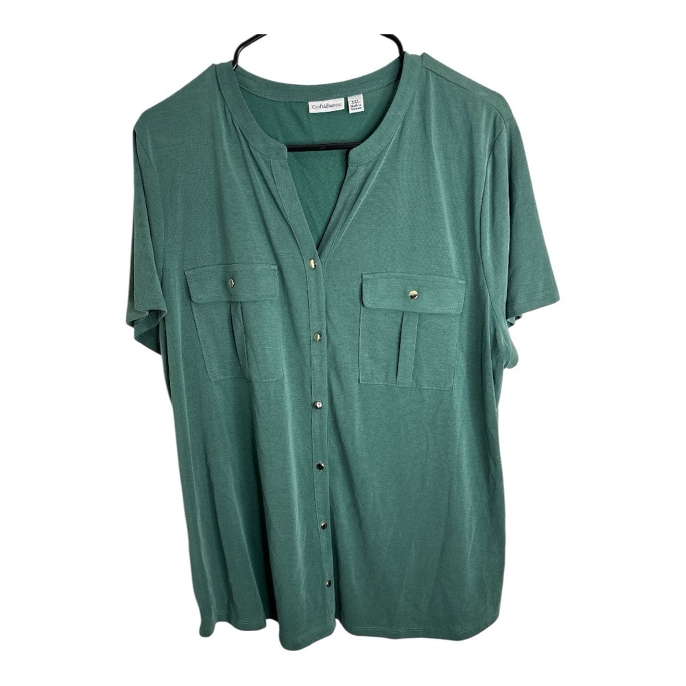 Croft & Barrow Women's Green Button-Front Blouse Size 2XL